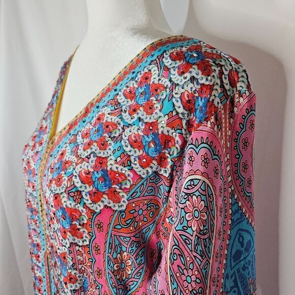 TRUE Colours Size L, XL Silk Long Kimono SequinCardigan Lightweight Pink Robe - Picture 6 of 16